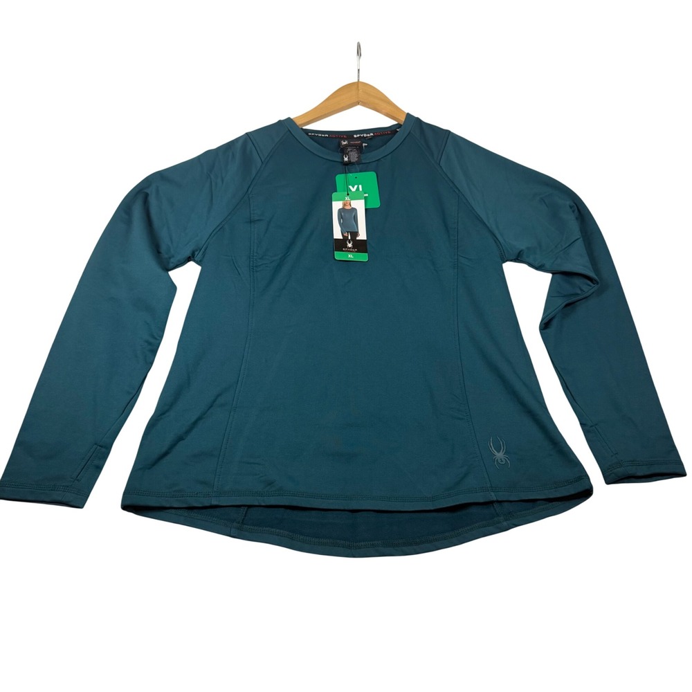 Spyder Active Womens XL Teal Blue Long Sleeve Performance Base Layer Top 5646